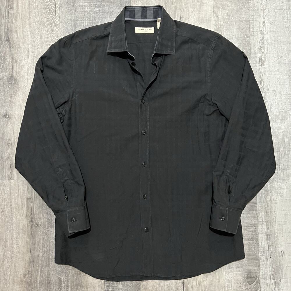 Burberry London Long Sleeve Black Button Dress Shirt Men's 42S Check Pattern L